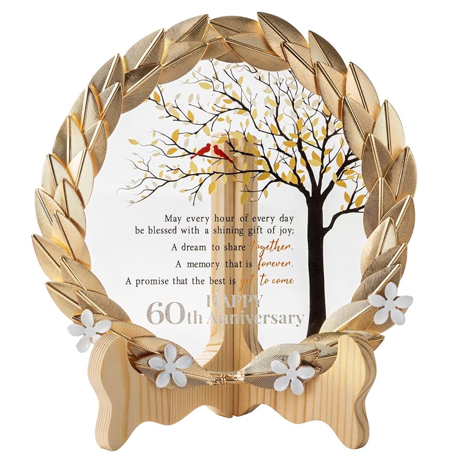 60th Anniversary Crystal Plate With Gold Leaf Wreath